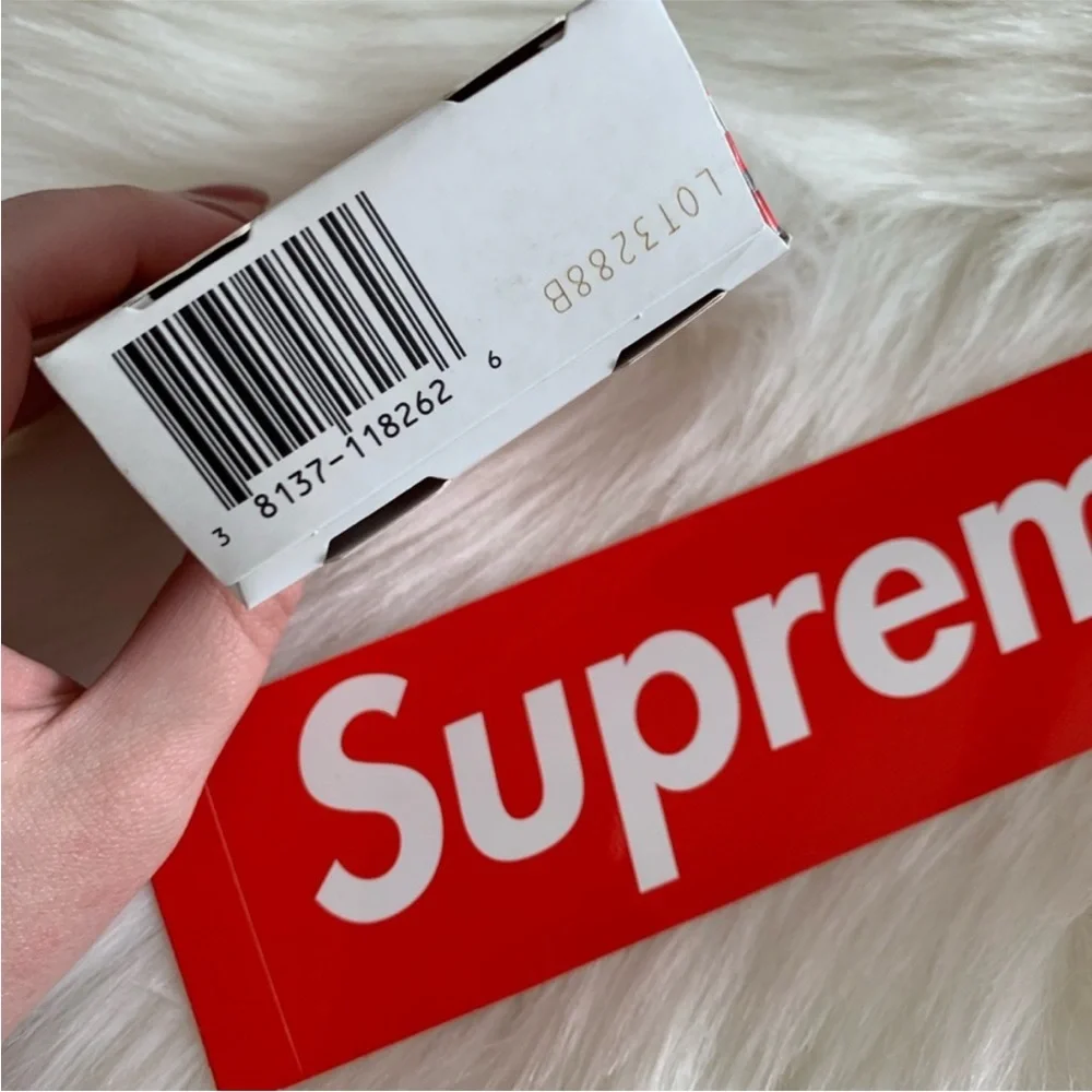 Supreme Red and White Logo Sticker Strip